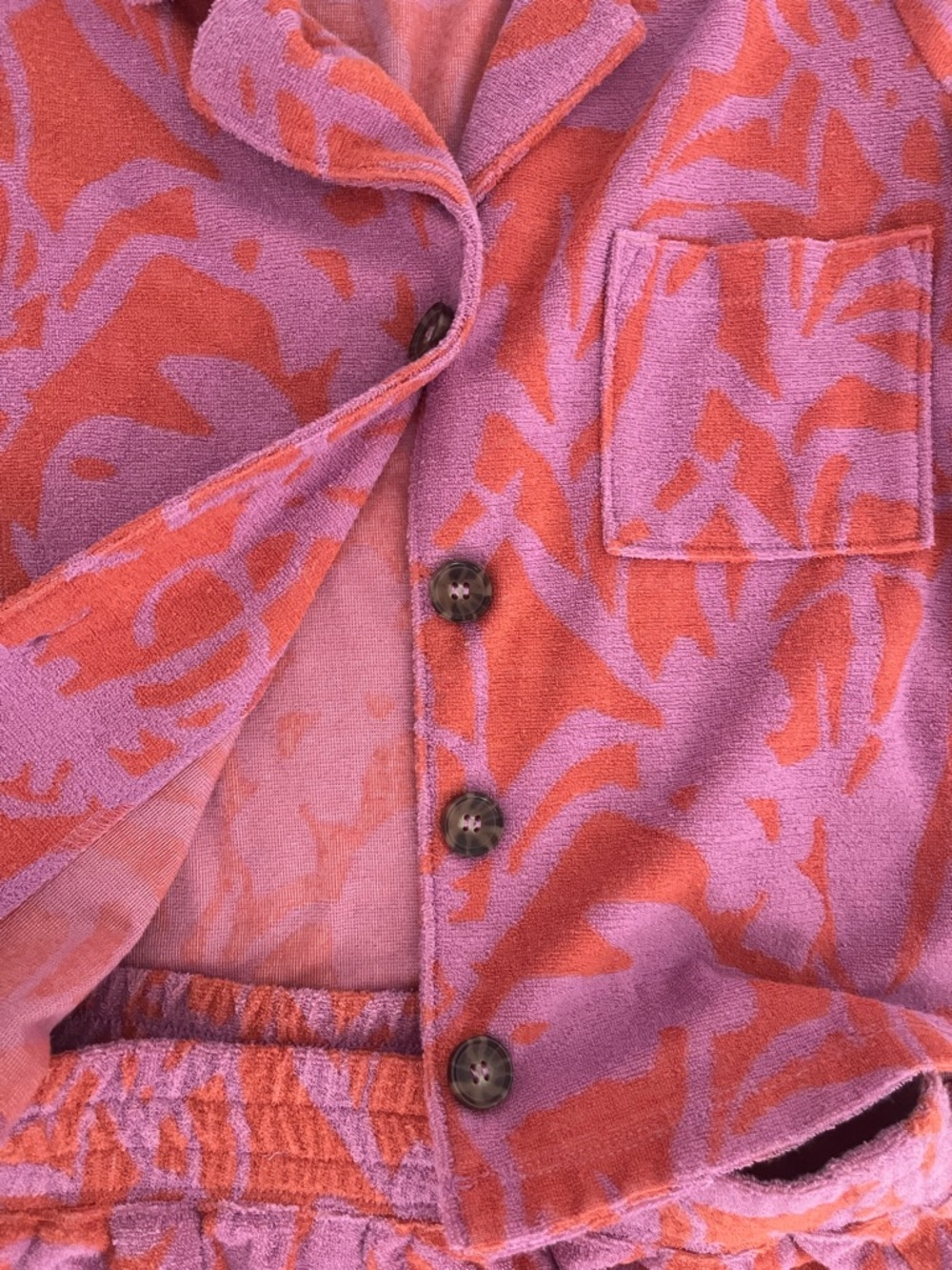 Marine Layer Pink and Orange terry cloth Set Shorts+Short Sleeve Button-Down Top - Picture 5 of 8